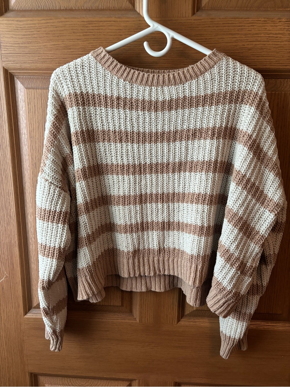 Essentials Striped Crewneck Sweater - Cream & Brown